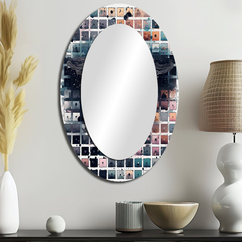 Blue And Orange Vibrant Paradoxes I - Large Oval Wall Mirror On Metal, 36" x 24"