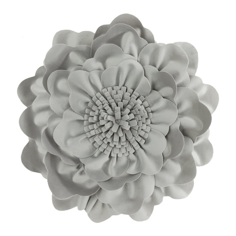 Housse de coussin décorative 3D faite à la main avec pivoine 3D, Gris clair