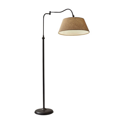 Lampe sur pied arquée en bronze avec abat-jour en tissu brun 61 po Bertram