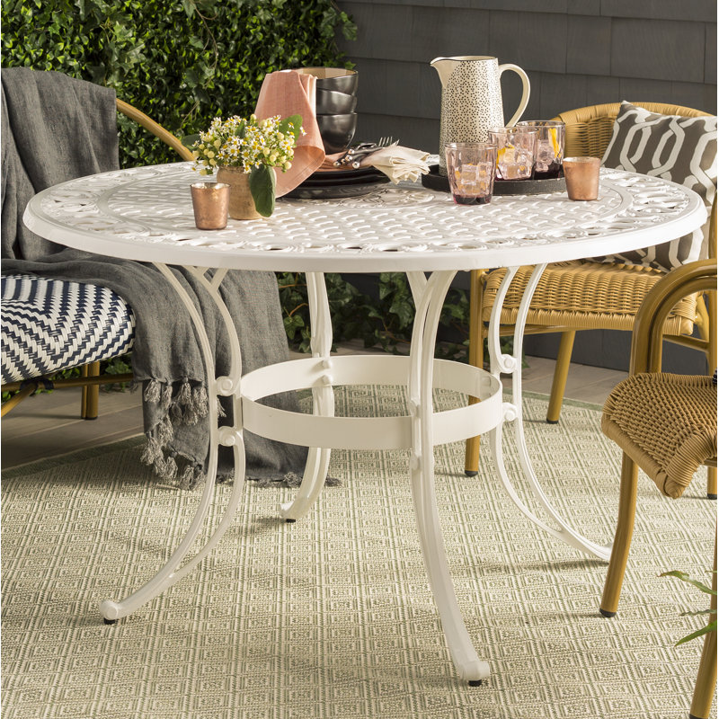 Saoirse Round Metal Outdoor Dining Table With Umbrella Hole , in. W in. D, 48" W x 48" L x 29" H, White