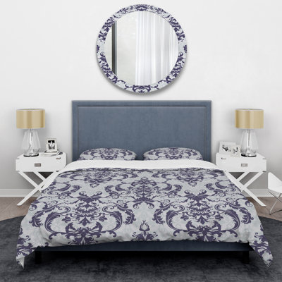 Mauve et gris damassé - ensemble de housse de couette abstrait - microfibre de polyester
