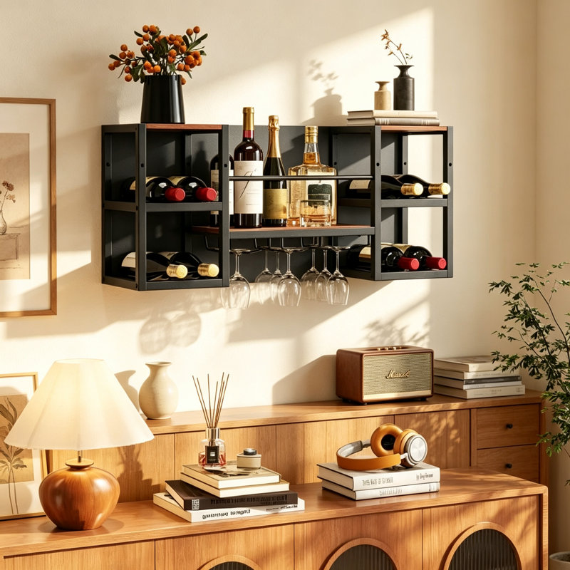 Wine Bottle & Glass Rack Rustic Brown