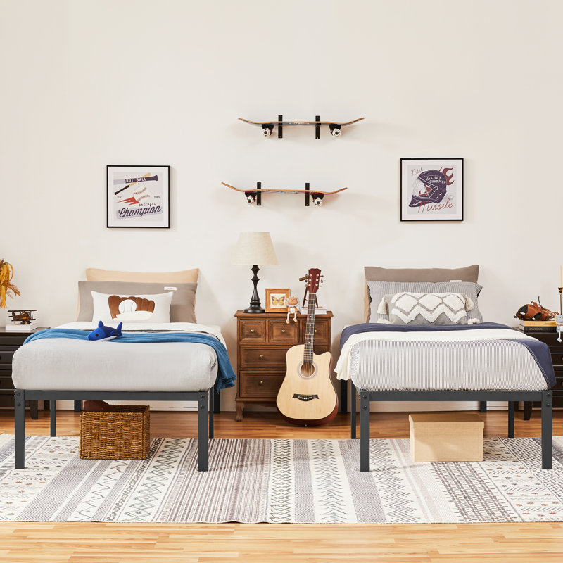 41.5cm Height Black Metal Bed Frame With Non-slip Design ,Steel Slat Support, Single (3')