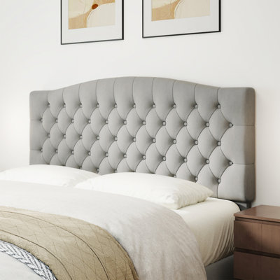 Queen/Full Size Wall Mounted Headboard for Adjustable Bed, Velvet Tufted Upholstered with Sturdy Wooden Legs- Gray