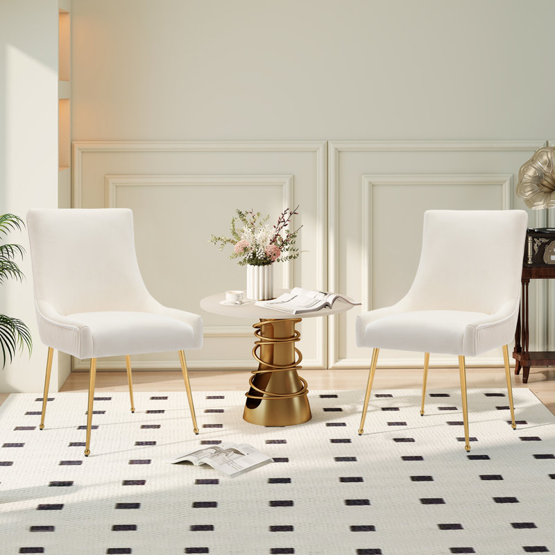 Velvet Upholstered Side Chair With Gold Legs , Beige, Gold