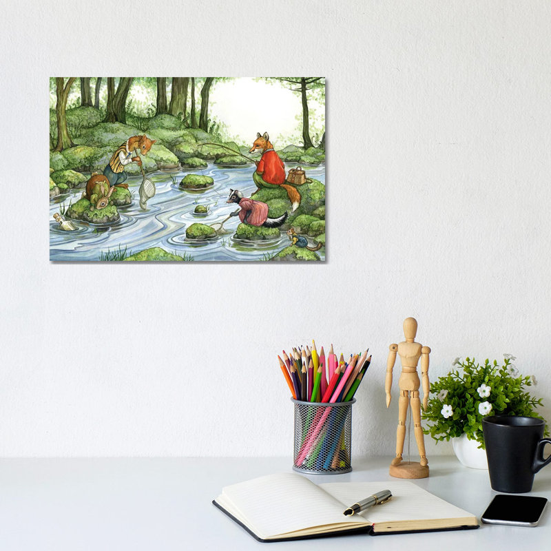 Fishing With Hector Fox And Friends, 8" H x 12" W x 0.75" D, No Mat, Wrapped Canvas