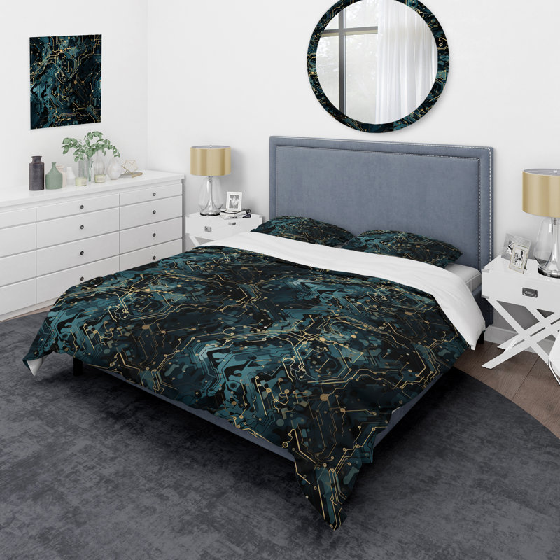 Cyber Camo Nexus I - Ensemble de housse de couette abstrait - Microfibre de polyester