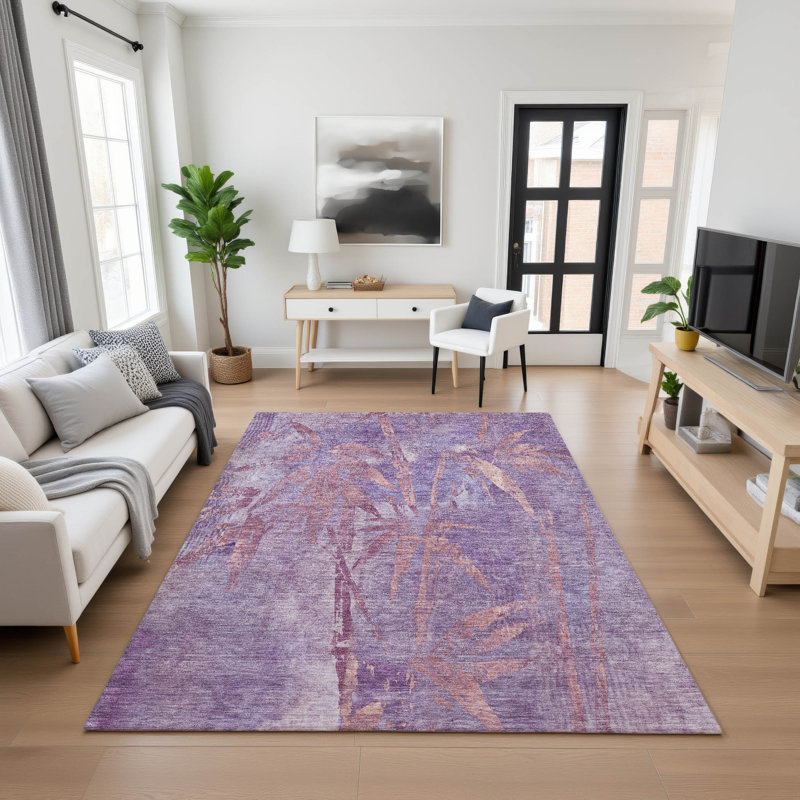 Premium Machine Washable Mayfield AMF2222 Botanical Rug, Plum, 5' x 7'6"