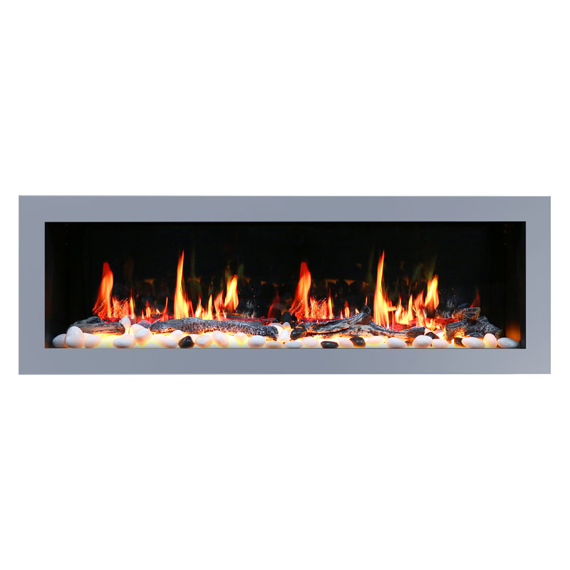 Gloria II Wall-Mounted Electric Fireplace with Smart App Control (Silver), 19" H x 58" W x 8" D
