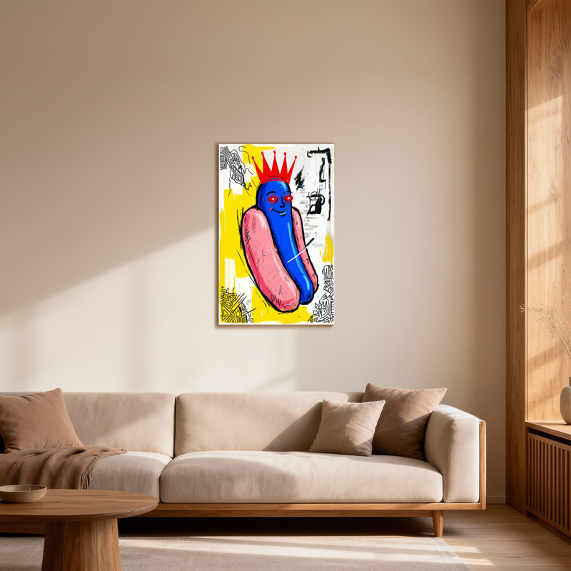 Animaux saucisse bleue avec couronne rouge et yeux, H 18 po x l 12 po