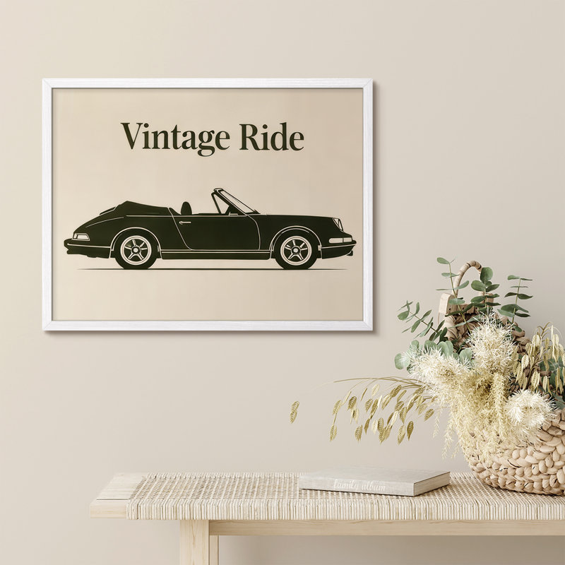 Vintage Car Outline Framed Wall Art Prints - Classic car silhouette for office, H 11 po x l 14 po, Blanc