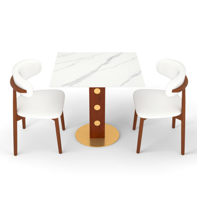 33.46" Modern Square Sintered Stone Commercial Restaurant Table Set With 2 PU Leather Chair
