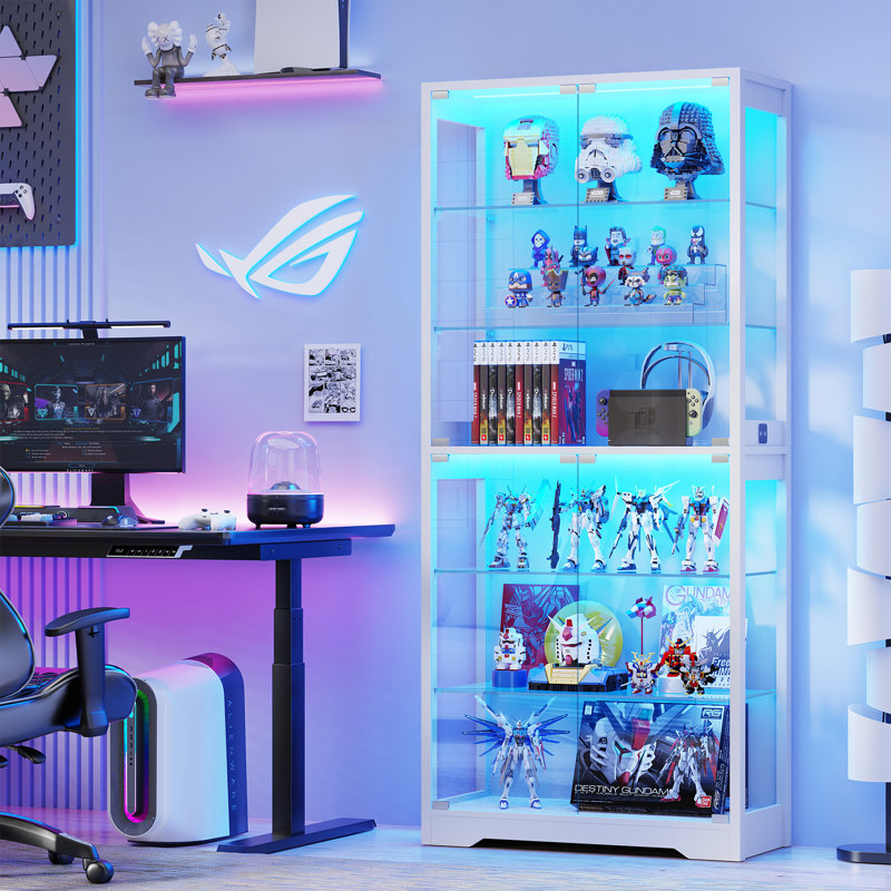  71" Tall 6-Tier Curio Display Cabinet with Pop-Up Glass Door, 3-Color Motion Sensor LED Lights and Adjustable Glass Shelves 