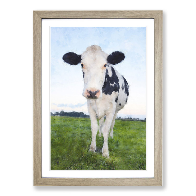 Black and White Cow - Picture Frame Painting, 48cm H x 36cm W x 2cm D, Oak Framed