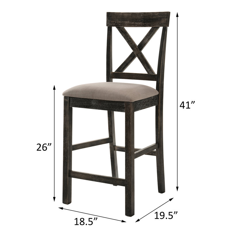 De 2 chaises à hauteur de comptoir, tissu en lin brun clair, dossier croisé, pieds en bois massif, gris patiné pour tabourets de bar, revêtement, structure, carré robuste
