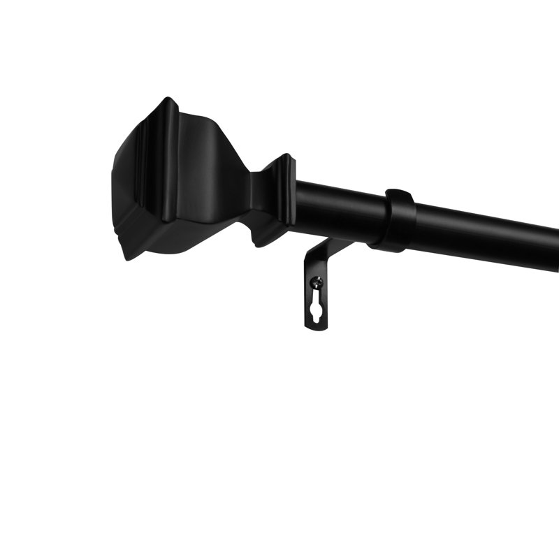 Tringle à rideaux simple réglable en métal avec fleurons Almina, 66” – 120”, Noir mat