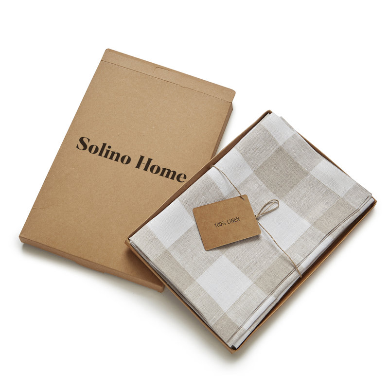 Buffalo Check - 100% Pure Linen Dinner Napkins, Natural/White