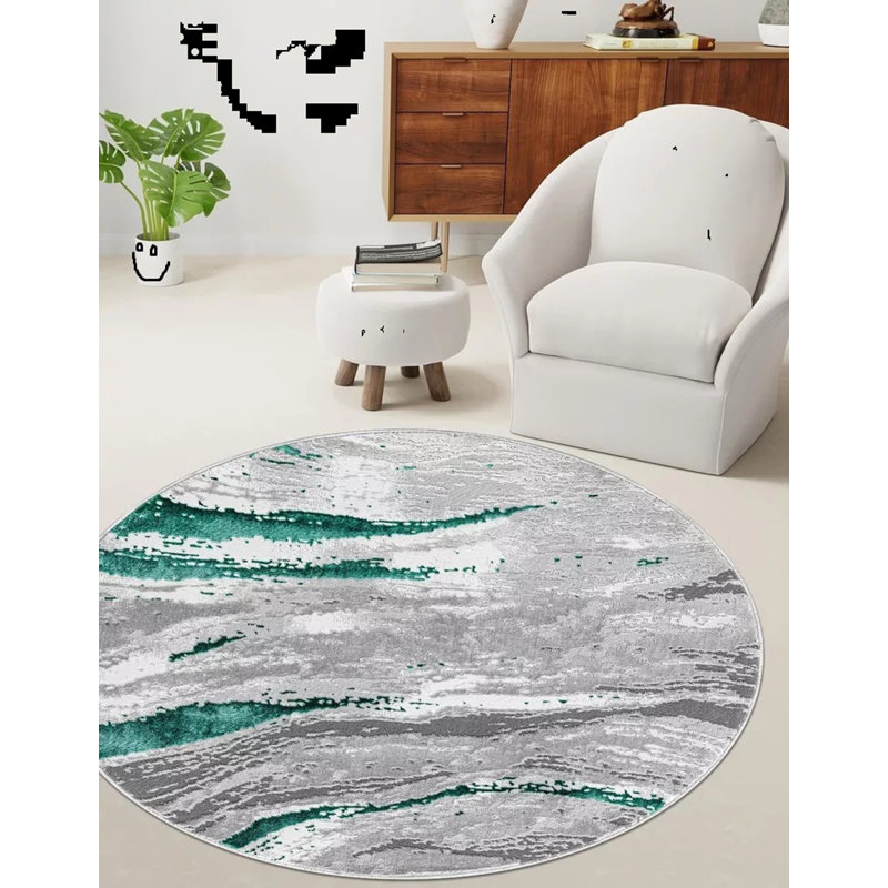 Abstract Flatweave Shag Area Rug, Round 120 cm