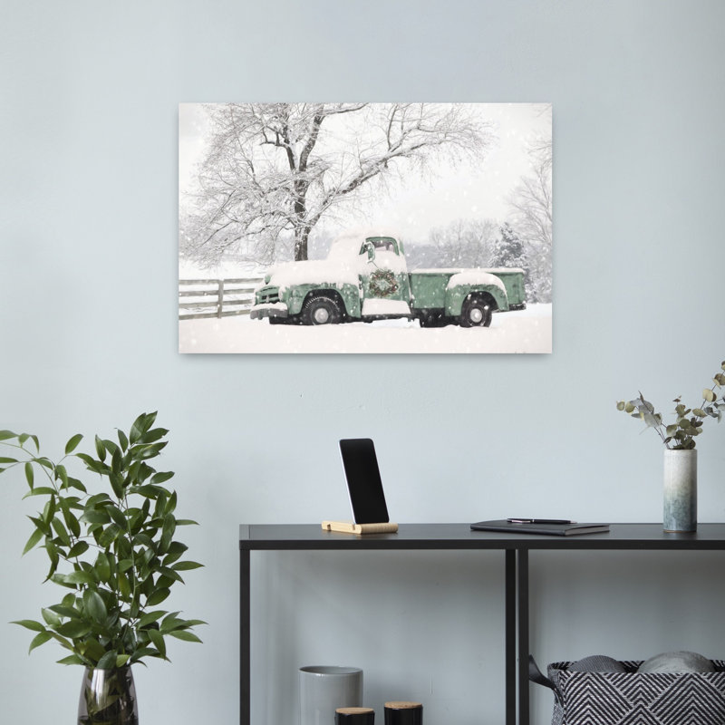 Paysage d'hiver contemporain enneigé pour Noël, H 24 po x l 16 po