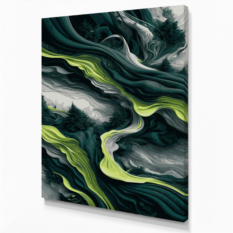 Paysage abstrait 56, art mural bleu sur toile, H 36 po x l 24 po