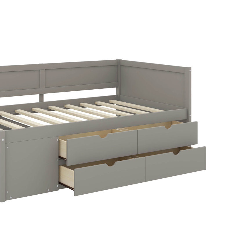 Lit de jour avec tiroirs et tablettes, Lit simple, Gris