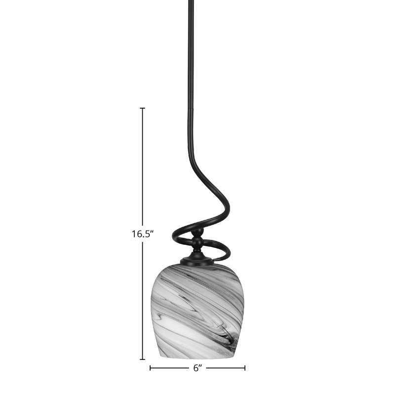 Mini-luminaire suspendu Capri avec verre tourbillon onyx 6 po, Noir mat
