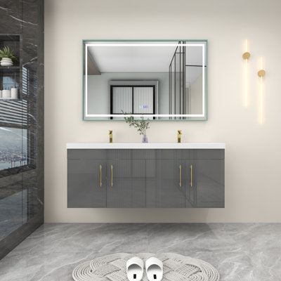 62" Wall-Mounted Double Bathroom Vanity Set