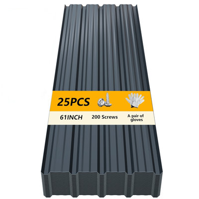 25PCS Metal Roof Panels, 61" x 18" Corrugated Galvanized Steel Roofing Sheets, Anti-Rust & UV-Resistant, Metal Roofing Panels with Screw for Barns,Garages, Patios,Chicken Coop,Raised Garden Beds,Gray