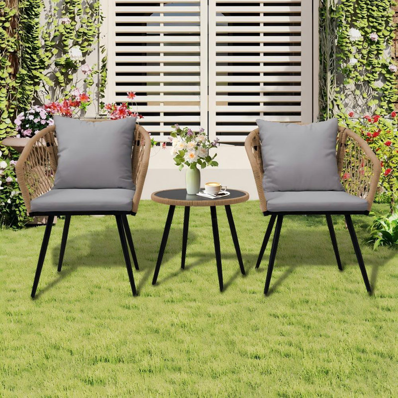3-piece Outdoor Bistro Set For Patio, Balcony, Porch, And Poolside Garden, Yellow, Gray