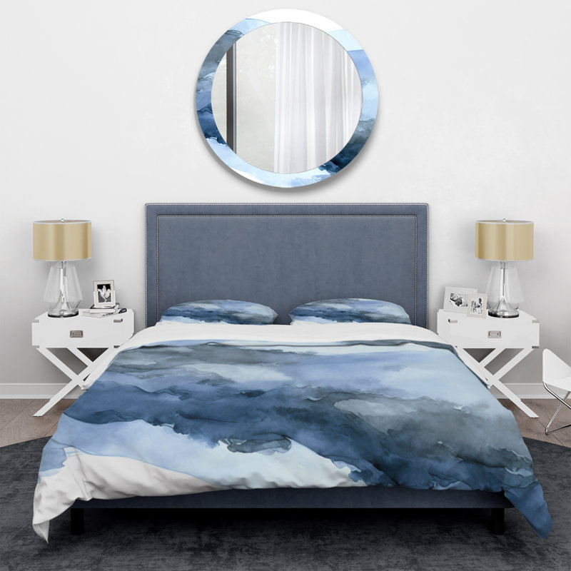 Sapphire Blue Nebula VII - Abstract Liquid Ink Duvet Cover Set, Queen Duvet Cover + 2 Standard Shams