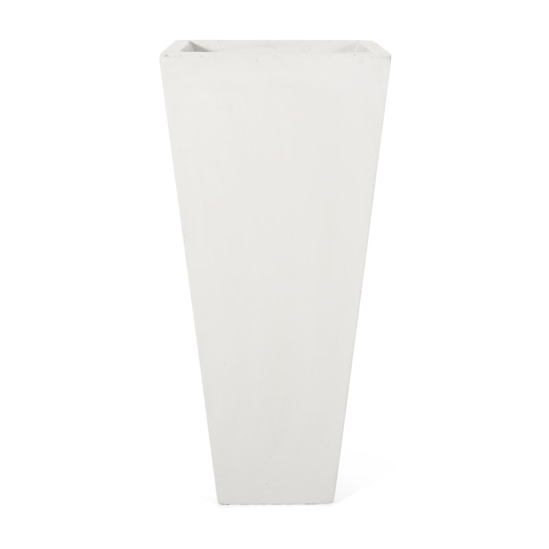 Outdoor Matte White Cast Stone Planter 13" X 28.5" - Tapered, Decorates Backyard Adds Appeal, White