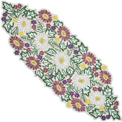 Chemin de table floral multicolore fabriqué à la main avec perles et perles de verre sur polyester pour les repas et les événements