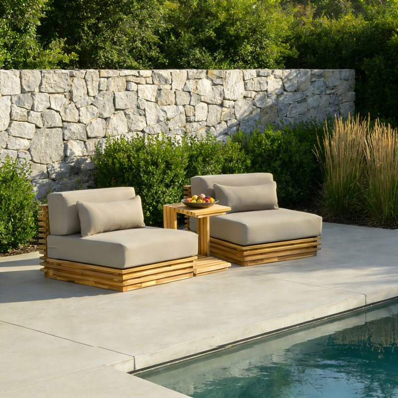 Ensemble de conversation d'extérieur en bois d'acacia avec coussins amovibles 3 pièces Zyla