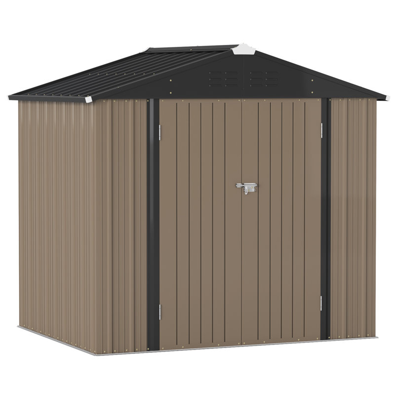 8 ft. x 6 ft. Brown Metal Outdoor Storage Shed with Sloping Roof