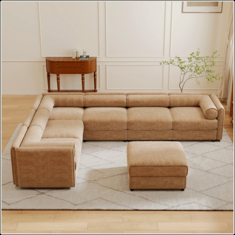 Canapé modulaire moderne 6 pièces avec rangement en chenille de chameau doux de style contemporain Cylindrica pour le salon