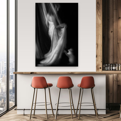 Graceful Woman Playful Cat Delicate Dramatic Elegant Cat Wall Art Print 1 Piece Wrapped Canvas Wall Art