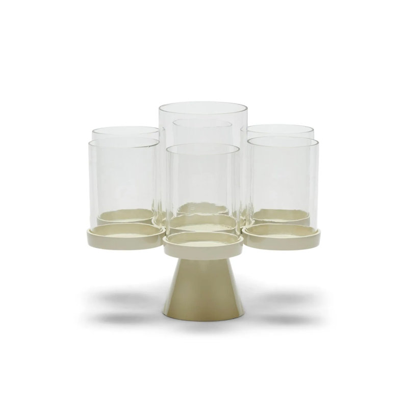 Porto 13'' Beige Glass Hurricane Candelabra