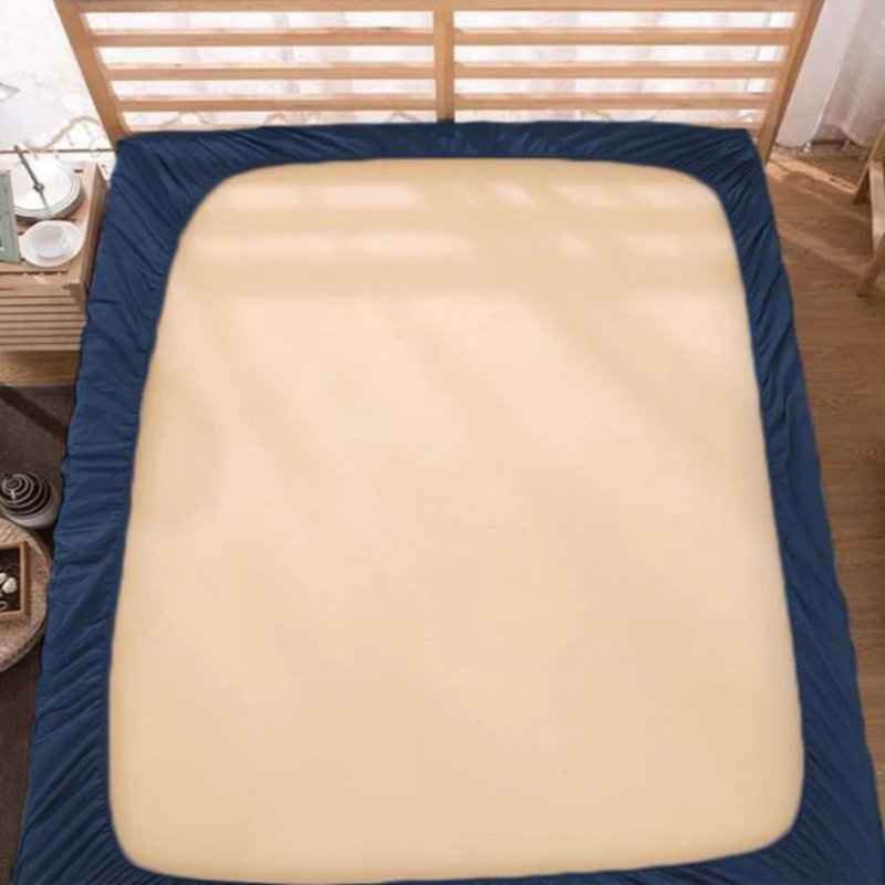 400TC Sateen Solid Cotton Fitted Sheet Fits Upto 20" Deep Pocket, Full Fitted Sheet, Navy Blue