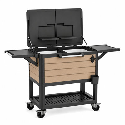 104 Qt 48-hour Cold Retention Cooler Cart, Rolling Patio Ice Chest With Fold-down Side Tables, Heavy-duty Beverage Cart With Built-in Bottle Opener For Backyard, Poolside, And Parties