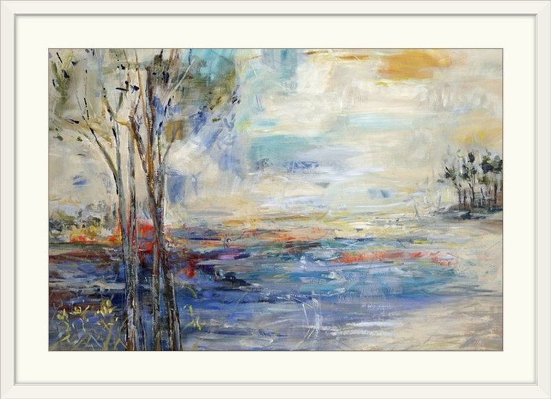 «Privé Lagoon», reproduction d'art Drexton, Cadre blanc, H 28 po x l 38 po x P 1 po