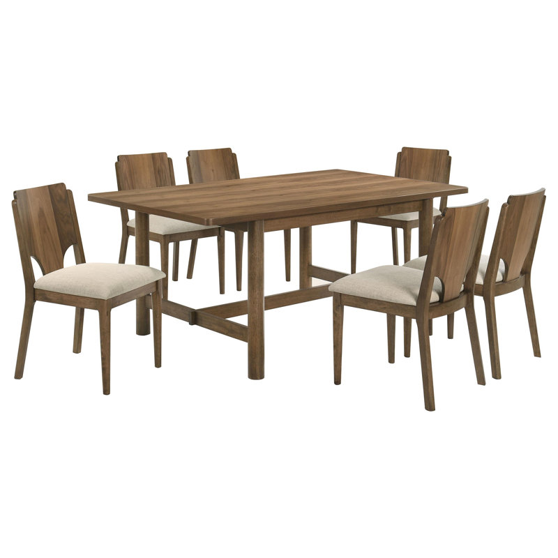 Hansedt 71-Inch Rectangular Dining Table Set Walnut, 7 Pieces: Table, 6 Chairs
