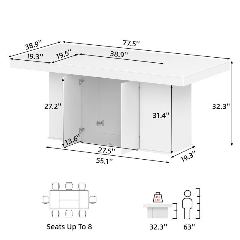 78'' Dining Table For 6-8 People