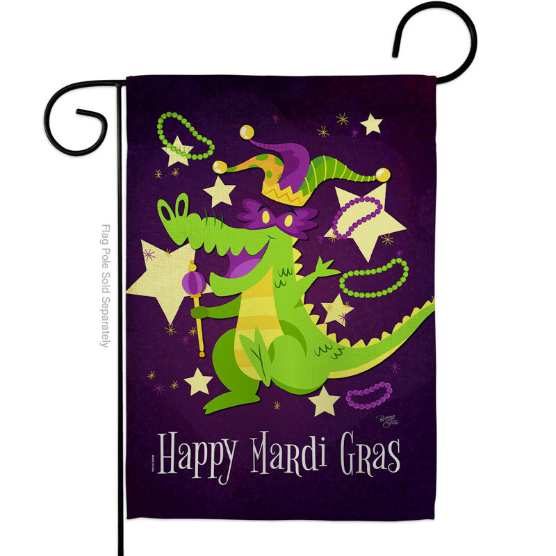 Drapeau de jardin en alligator en polyester 2 pi 1 pi 6 po x 1 pi Mardi Gras