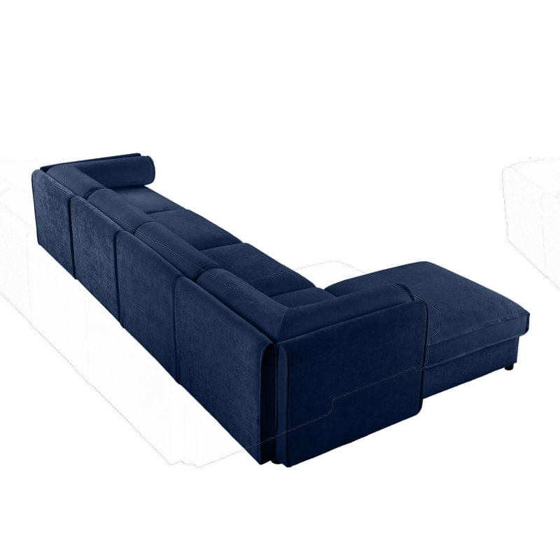 Canapé modulaire 4 places avec rangement et repose-pieds, Chenille bleu
