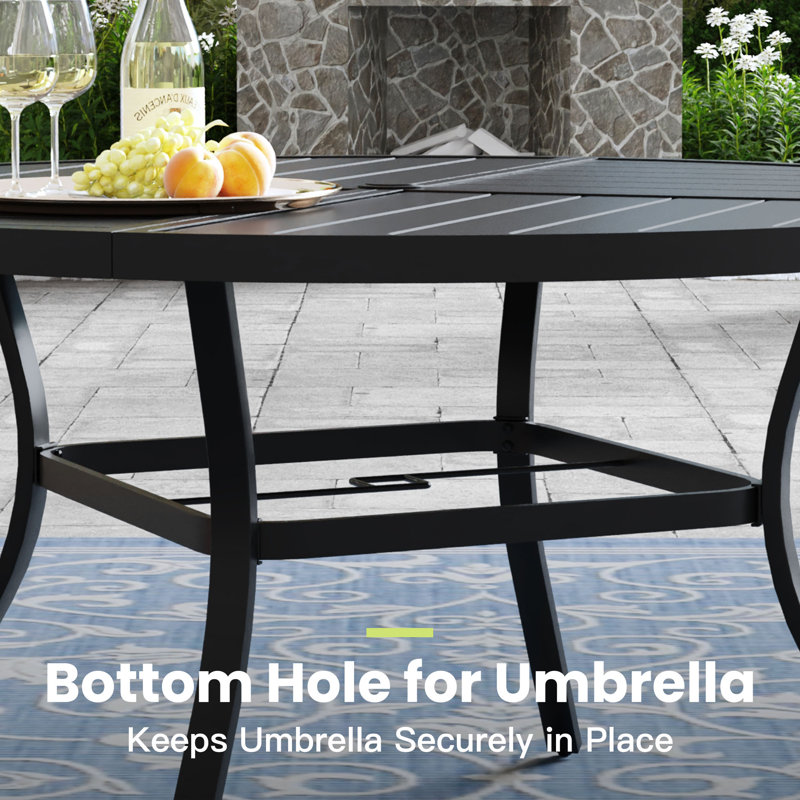 53.1" Round Outdoor Patio Dining Table, Black