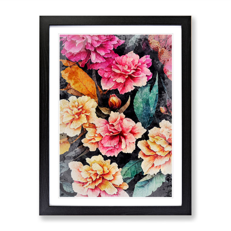 Flowers No.3 - Picture Frame Painting, Black, 46cm H x 34cm W x 2cm D