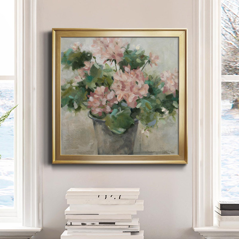 Geranium en pot - Peinture sur toile encadrée, Or, H 26,5 po x l 26,5 po x P 1,5 po