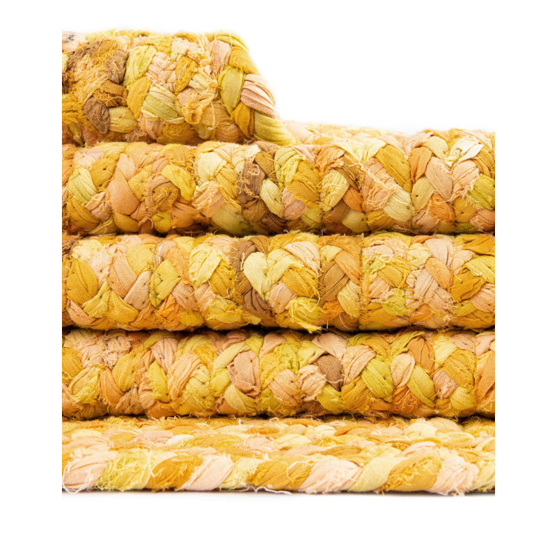 Kahwajian Hand-Braided Cotton Yellow Area Rug, Hearth 2'2" x 3'7"
