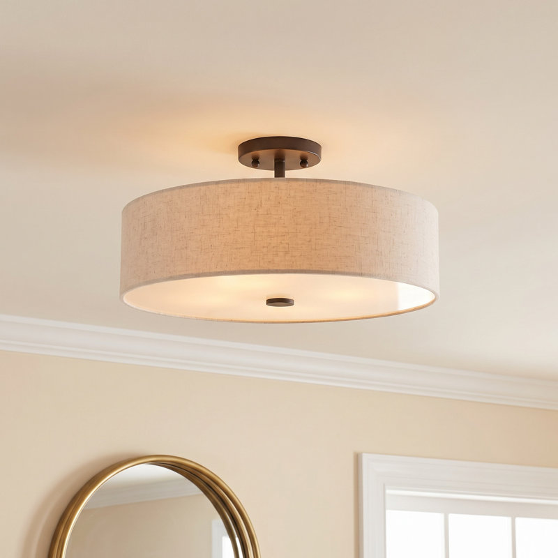 Flaire Linen Blend Semi Flush Mount, English Bronze