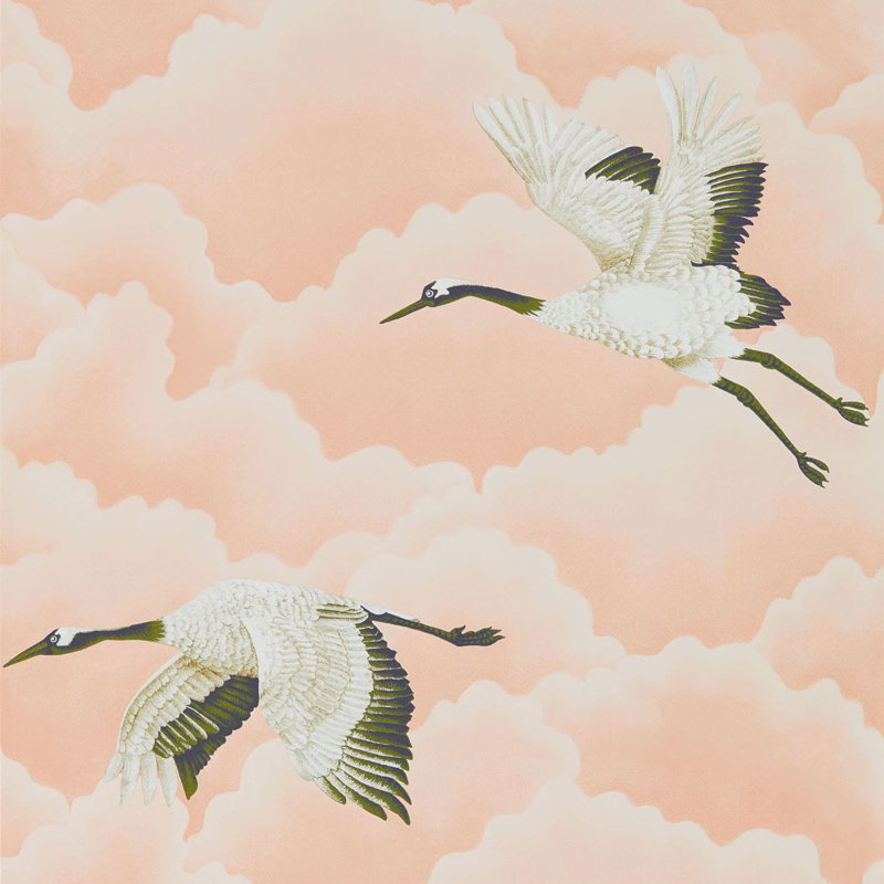 Cranes In Flight 10.05m x 68.6cm Wallpaper Roll, Blush